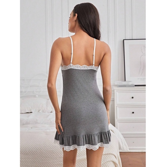 Lace Detail Grey Night Gown Short - Picture 4 of 16